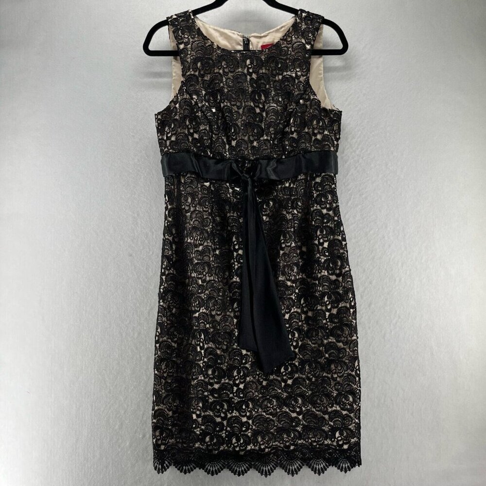 JS Collections Dress Size 6 Sheath Lace Overlay Knee Length Sleeveless Black